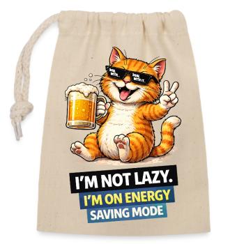 Energy Saving Cat Not Lazy - Closable cotton gift bag (14x20cm) - nature - Front