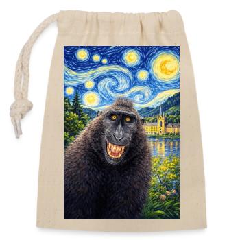 Nuit étoilée de Macaque - Sac cadeau en coton avec cordon (14 x 20 cm) - nature - Devant