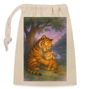 Tigerliebe im Abendlicht - Verschließbarer Geschenkbeutel aus Baumwolle (14x20cm) - Natur - Vorne