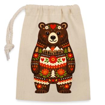 Bear in Folk Style - Closable cotton gift bag (14x20cm) - nature - Front