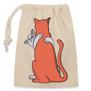 Zwei Katzen umarmen Freundschaft - Verschließbarer Geschenkbeutel aus Baumwolle (14x20cm) - Natur - Vorne