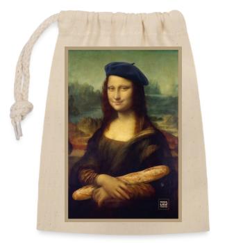 Mona Beret Baguette Porträt Französisch - Verschließbarer Geschenkbeutel aus Baumwolle (14x20cm) - Natur - Vorne