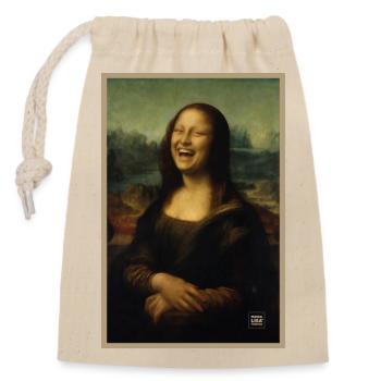 Lachende Mona-Lisa-Parodie LOL - Verschließbarer Geschenkbeutel aus Baumwolle (14x20cm) - Natur - Vorne
