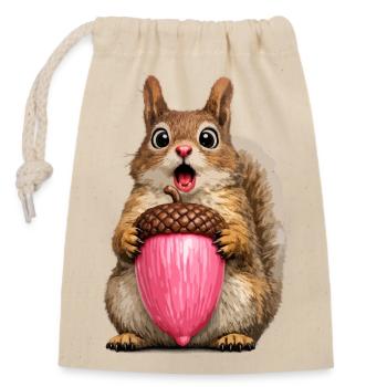 Squirrel with pink acorn - Closable cotton gift bag (14x20cm) - nature - Front