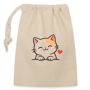 Cute kitten with heart Illustration - Closable cotton gift bag (14x20cm) - nature - Front