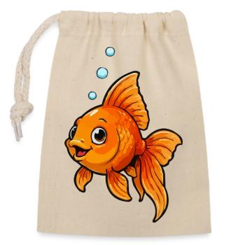 Fröhlicher Goldfisch Cartoon - Verschließbarer Geschenkbeutel aus Baumwolle (14x20cm) - Natur - Vorne