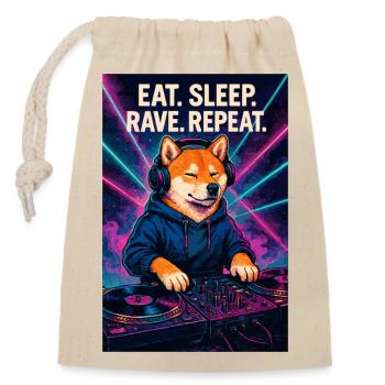 Shiba Inu DJ: Eat Sleep Rave Repeat Nachtclub - Verschließbarer Geschenkbeutel aus Baumwolle (14x20cm) - Natur - Vorne