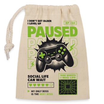 Paused Player XP Gaming Design - Verschließbarer Geschenkbeutel aus Baumwolle (14x20cm) - Natur - Vorne