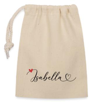 Isabella Name Vorname Kalligrafieherz - Verschließbarer Geschenkbeutel aus Baumwolle (14x20cm) - Natur - Vorne