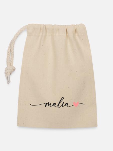 Malia Name Kalligrafie Schrift - Verschließbarer Geschenkbeutel aus Baumwolle (14x20cm) - Natur