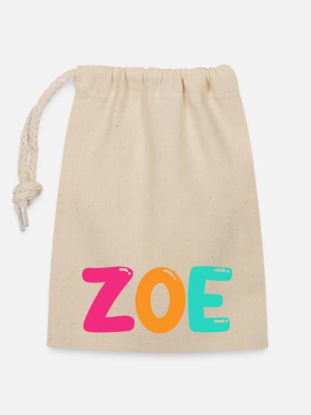 Name - Zoe - Verschließbarer Geschenkbeutel aus Baumwolle (14x20cm) - Natur