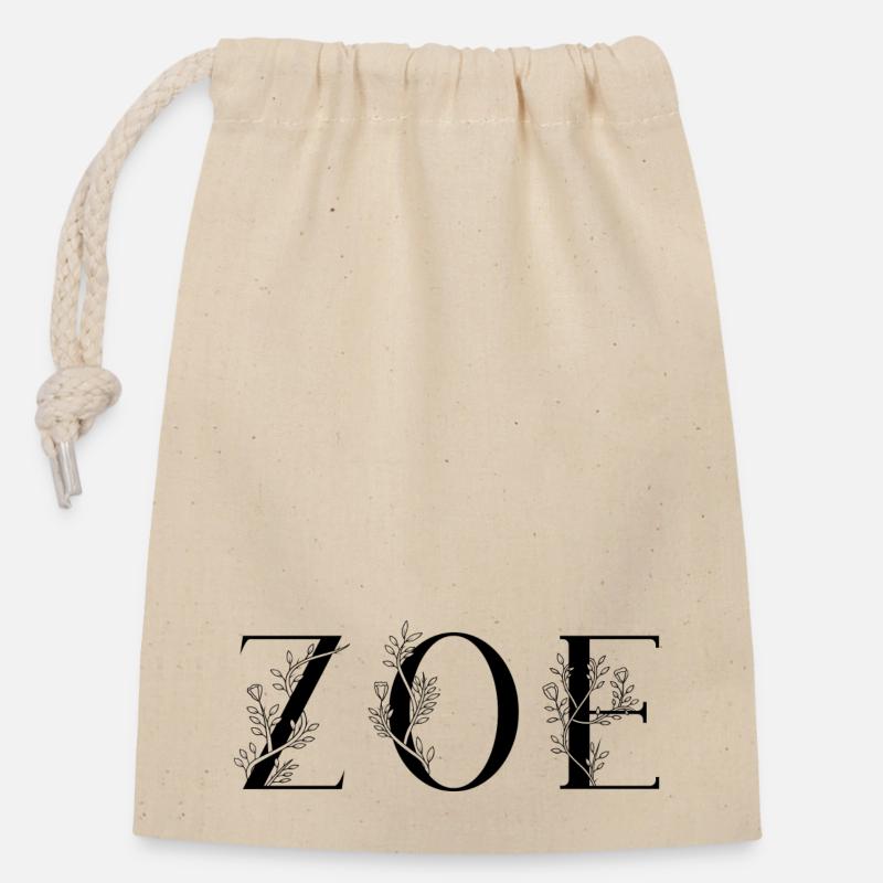 Nom - Zoé - Sac cadeau en coton avec cordon (14 x 20 cm) - nature