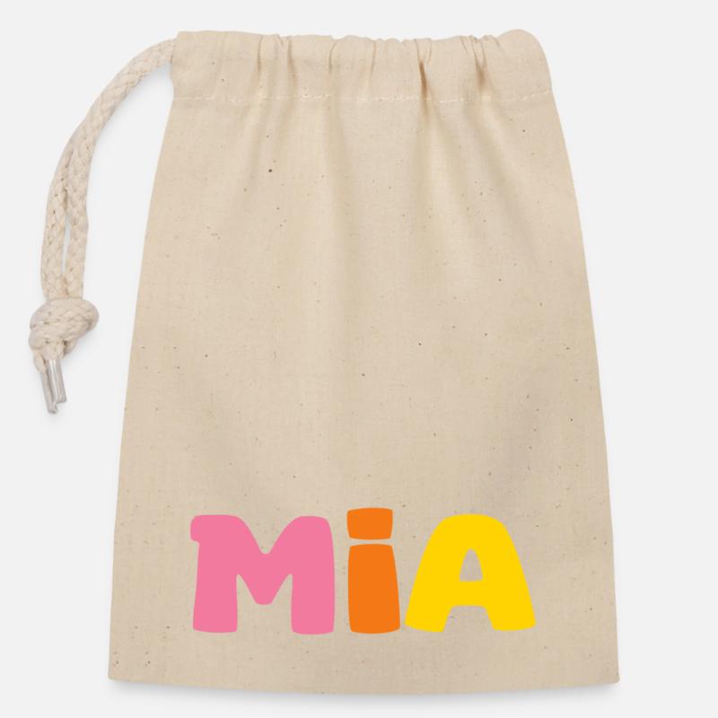 Name - Mia - Verschließbarer Geschenkbeutel aus Baumwolle (14x20cm) - Natur