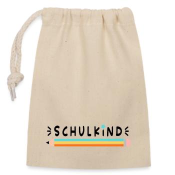 Einschulung, Schulkind, Stift, schwarze Schrift - Verschließbarer Geschenkbeutel aus Baumwolle (14x20cm) - Natur - Vorne