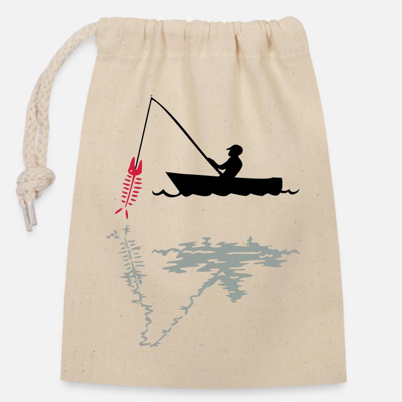 pêcheur - Sac cadeau en coton avec cordon (14 x 20 cm) - nature