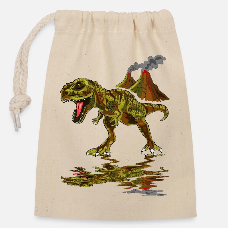 Dinosaurier Vulkan - Verschließbarer Geschenkbeutel aus Baumwolle (14x20cm) - Natur