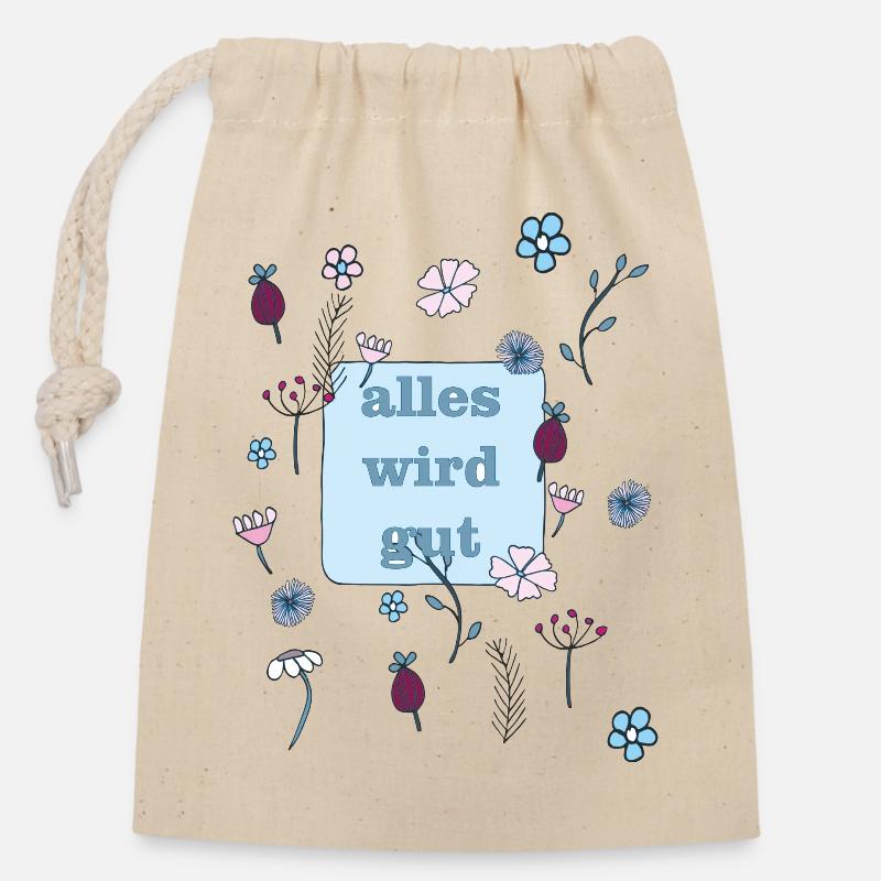 everything will be good in blue - Closable cotton gift bag (14x20cm) - nature