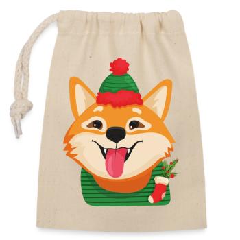 Christmas Corgi - Closable cotton gift bag (14x20cm) - nature - Front
