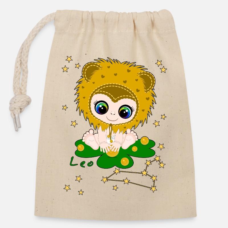 sternzeichen_leo - Verschließbarer Geschenkbeutel aus Baumwolle (14x20cm) - Natur