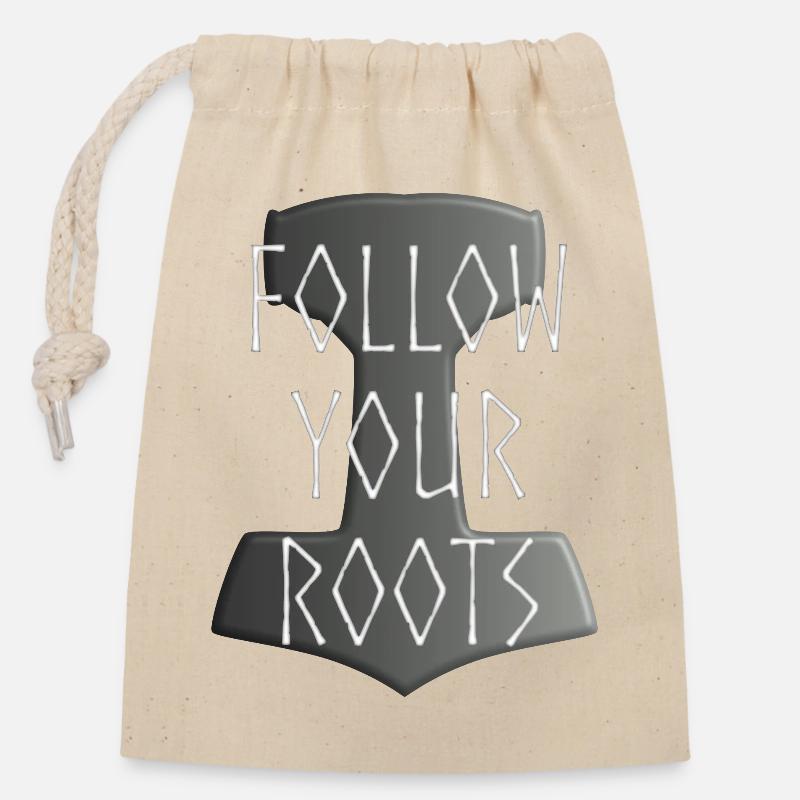 Mjölnir Donar Hammer Thor - Follow your Roots grau - Verschließbarer Geschenkbeutel aus Baumwolle (14x20cm) - Natur