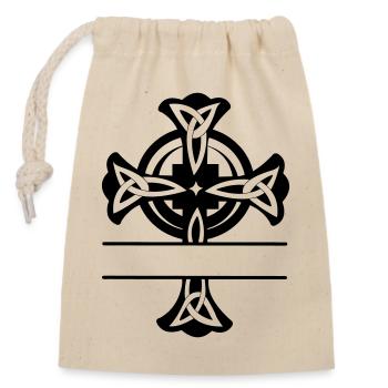 Keltisches Kreuz Logo oder Monogramm - Verschließbarer Geschenkbeutel aus Baumwolle (14x20cm) - Natur - Vorne