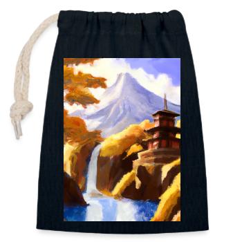 Japan Tower Wasserfall Gemälde - Verschließbarer Geschenkbeutel aus Baumwolle (14x20cm) - Navy - Vorne