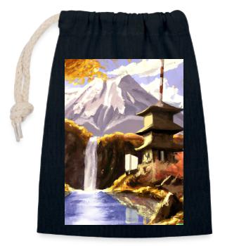 Japan Tower Wasserfall Gemälde - Verschließbarer Geschenkbeutel aus Baumwolle (14x20cm) - Navy - Vorne