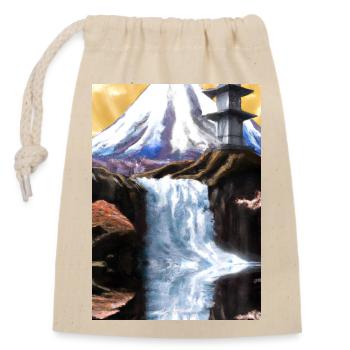 Japan Tower Wasserfall Gemälde - Verschließbarer Geschenkbeutel aus Baumwolle (14x20cm) - Natur - Vorne