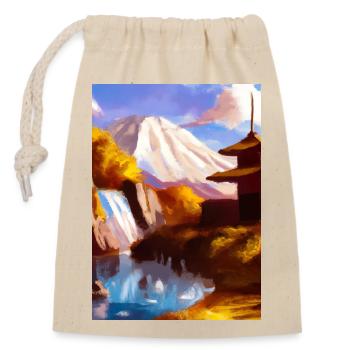 Japan Tower Wasserfall Gemälde - Verschließbarer Geschenkbeutel aus Baumwolle (14x20cm) - Natur - Vorne