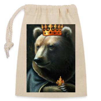Bär mit Krone - Verschließbarer Geschenkbeutel aus Baumwolle (14x20cm) - Natur - Vorne