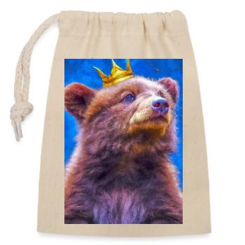 Bär mit Krone - Verschließbarer Geschenkbeutel aus Baumwolle (14x20cm) - Natur - Vorne