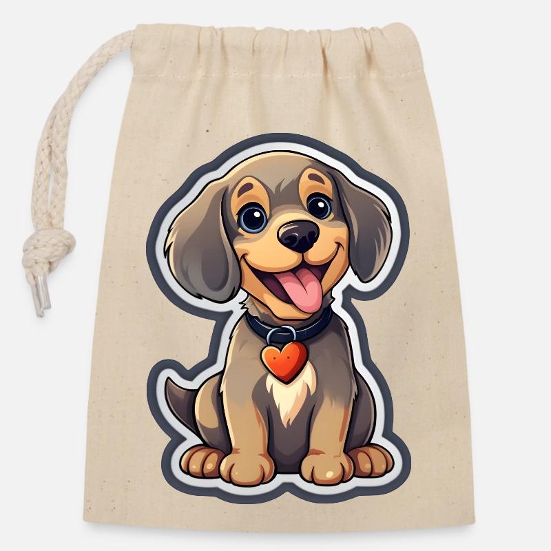 un chien mignon - Sac cadeau en coton avec cordon (14 x 20 cm) - nature