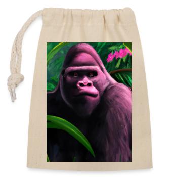 Rosa Gorilla - Verschließbarer Geschenkbeutel aus Baumwolle (14x20cm) - Natur - Vorne