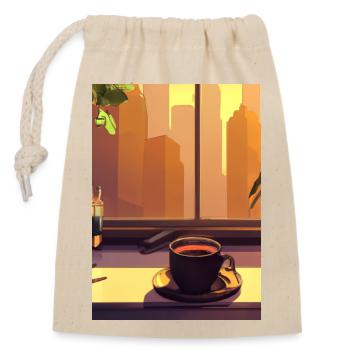Fenster Kaffee Sonne - Verschließbarer Geschenkbeutel aus Baumwolle (14x20cm) - Natur - Vorne