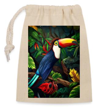 Dschungel-Tukan - Verschließbarer Geschenkbeutel aus Baumwolle (14x20cm) - Natur - Vorne