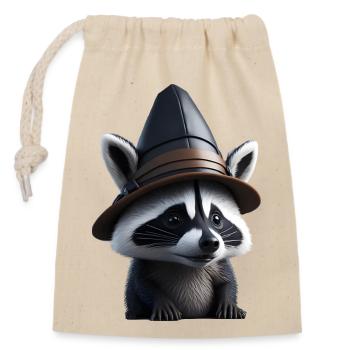 Raccoon with hat - Closable cotton gift bag (14x20cm) - nature - Front