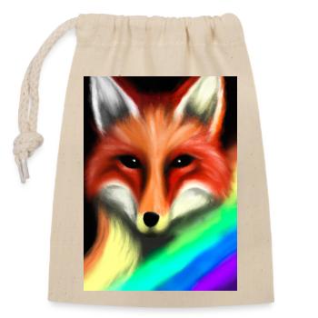 Regenbogenfuchs - Verschließbarer Geschenkbeutel aus Baumwolle (14x20cm) - Natur - Vorne
