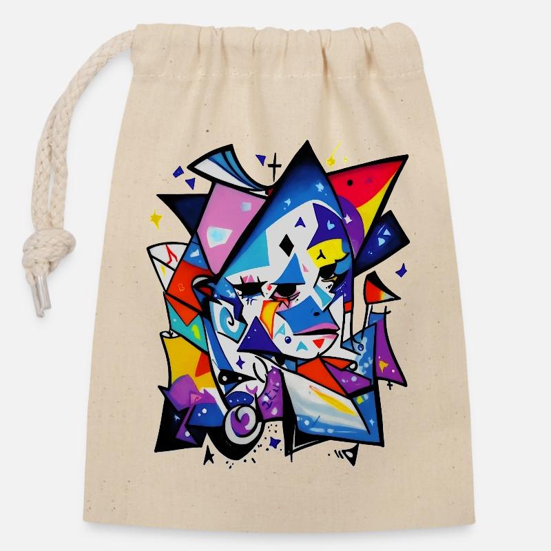 Graffiti - Closable cotton gift bag (14x20cm) - nature
