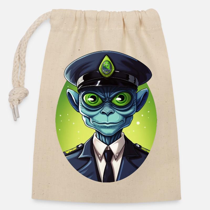 Alien Cop - Closable cotton gift bag (14x20cm) - nature