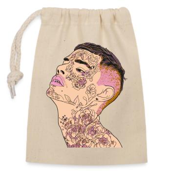 Floral Inked Portrait for Modern Fashion - Closable cotton gift bag (14x20cm) - nature - Front