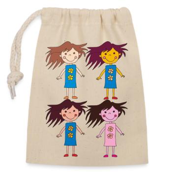 Quatre Filles Drôle - Sac cadeau en coton avec cordon (14 x 20 cm) - nature - Devant