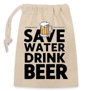 Wasser sparen Bier trinken - Festliches T-Shirt - Verschließbarer Geschenkbeutel aus Baumwolle (14x20cm) - Natur - Vorne