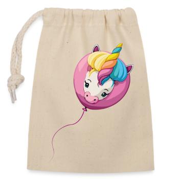 Einhorn Ballon - Verschließbarer Geschenkbeutel aus Baumwolle (14x20cm) - Natur - Vorne