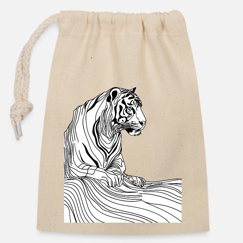 Tiger art lines #tiger - Closable cotton gift bag (14x20cm) - nature