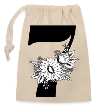 Nummer 7 Schwarze Blumen - 7. Blumenjubiläum - Verschließbarer Geschenkbeutel aus Baumwolle (14x20cm) - Natur - Vorne