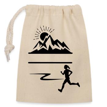 Runner Woman Mountains Banner - Closable cotton gift bag (14x20cm) - nature - Front