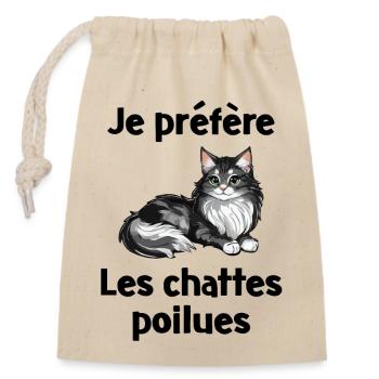 JE PREFERE LES CHATTES POILUES - Sac cadeau en coton avec cordon (14 x 20 cm) - nature - Devant