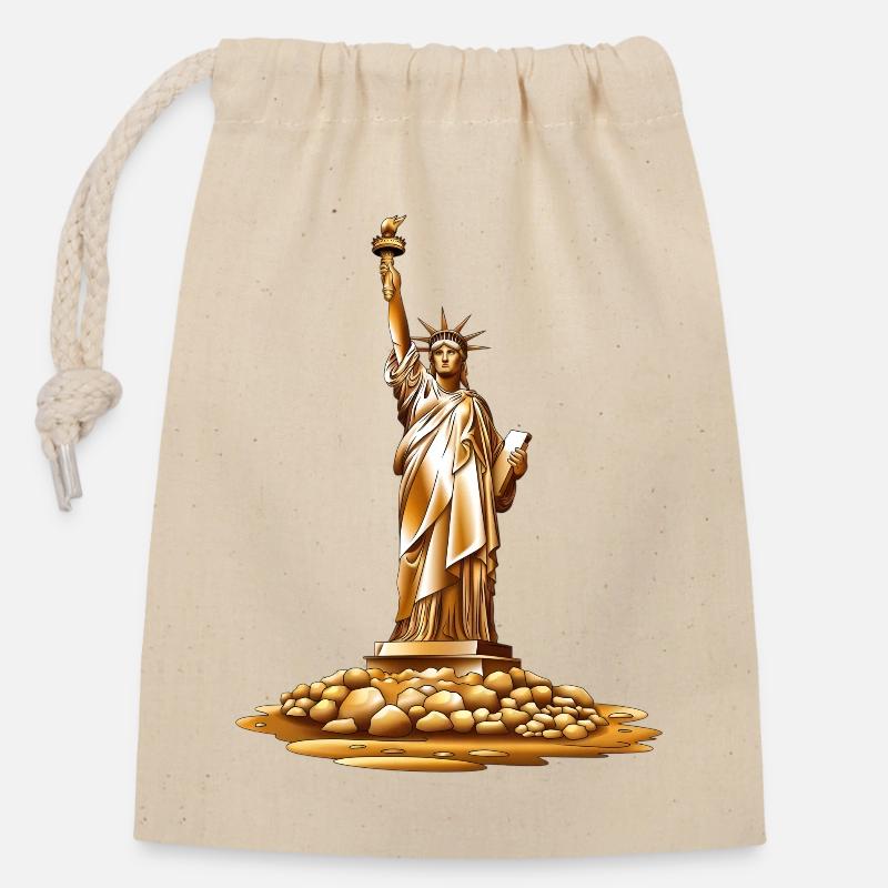 Statue de la torche dorée de la Liberté - Sac cadeau en coton avec cordon (14 x 20 cm) - nature