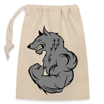 strong wolf - Verschließbarer Geschenkbeutel aus Baumwolle (14x20cm) - Natur - Vorne