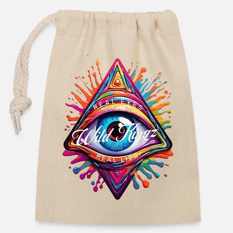 Œil rieur - Sac cadeau en coton avec cordon (14 x 20 cm) - nature